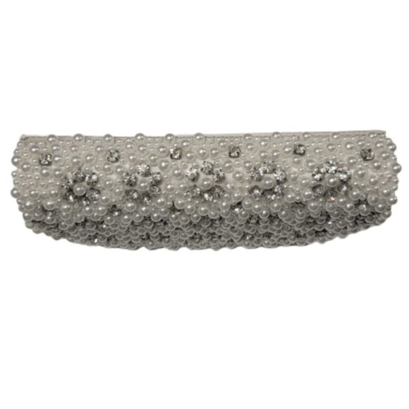 Simon Chang Pearl and Crystal Studded Evening Cocktail Wedding White Purse - Picture 16 of 16